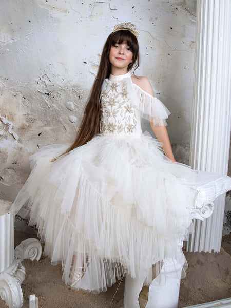 Tutu du Monde Girls Beaded Tulle Dress With Waterfall Ruffles Girls Kids 6-7 year Ivory Cotton By Childrensalon Tutu du Monde Girls Beaded Tulle Dress With Waterfall Ruffles Girls Kids 6-7 year Ivory Cotton By Childrensalon