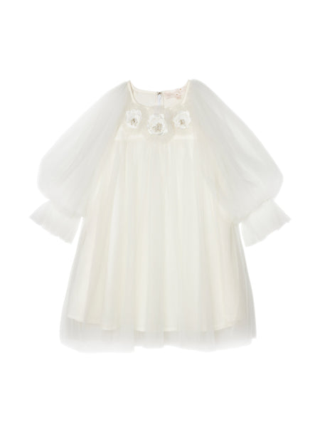 Snowy Petal Tulle Dress Milk / 3-4 Years / Shell: (Net Fabric 100% Nylon) Lining: (Woven Fabric 100% Cotton) exclusive of Decoration