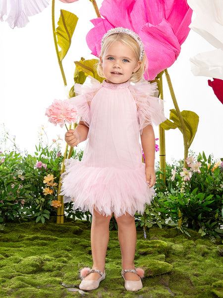 strapless open back dress Tutu du Monde-Baby Girls Pink Ruffled Tulle Dress Set