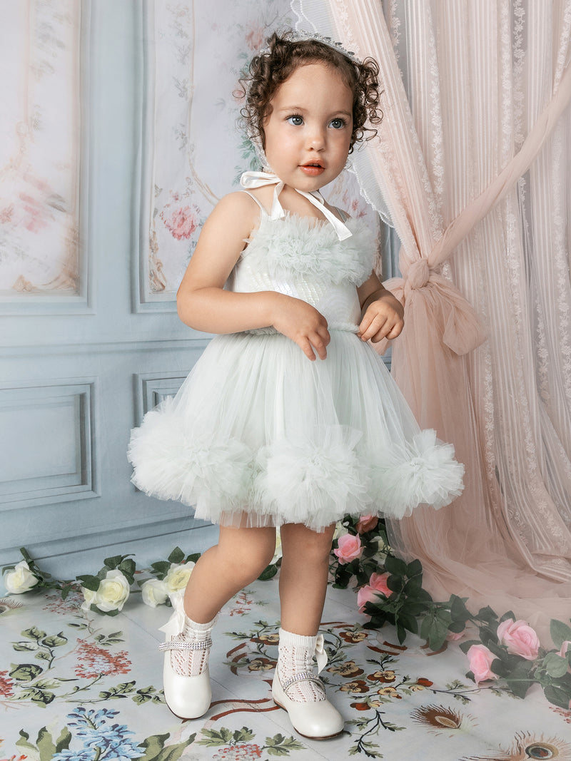 Bébé Petunia Tutu Dress Icicle / 3-6 Months / Shell: (Knitted Fabric 100% Cotton, Net Fabric 100% Nylon) Lining: (Woven Fabric 100% cotton) Exclusive Bébé Petunia Tutu Dress Icicle / 3-6 Months / Shell: (Knitted Fabric 100% Cotton, Net Fabric 100% Nylon) Lining: (Woven Fabric 100% cotton) Exclusive