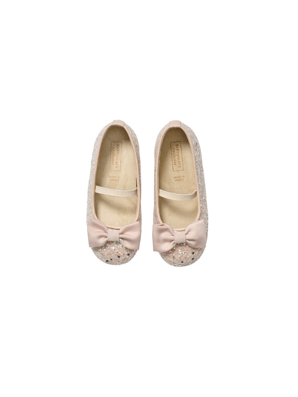 Handmade Bow Embellished Glitter Fabric Ballerinas