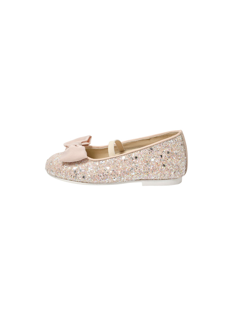 Handmade Bow Embellished Glitter Fabric Ballerinas