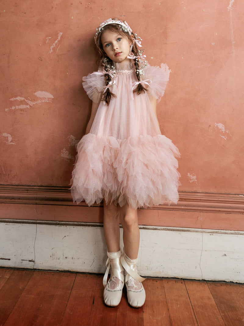 Tutu du Monde-Girls Pink Embellished Tulle Dress