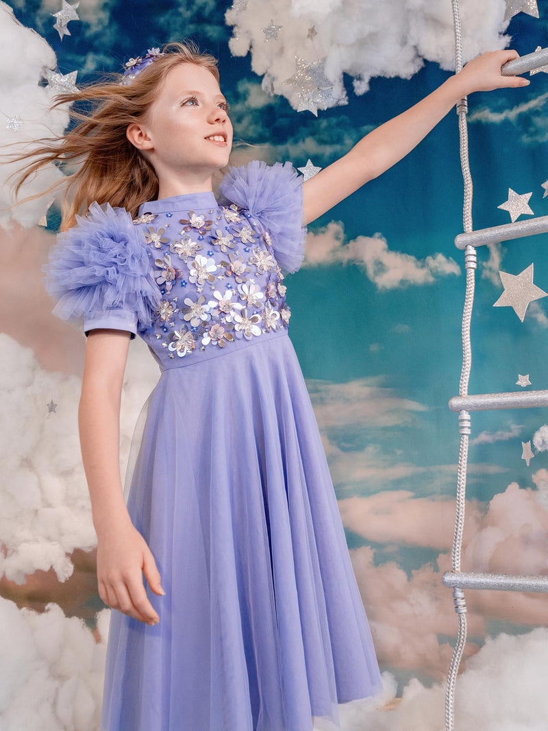 Tutu Du Monde Girls Lilac Tulle Dress With Beaded Sequin Flowers Girls Toddler 2-3 year Purple Cotton By Childrensalon