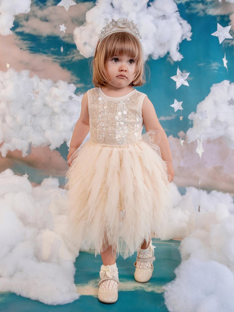 Bébé Glitz Tutu Dress Linen / 0-3 Months / Shell: (Knitted Fabric 100% Cotton, Net Fabric 100% Nylon) Lining: (Woven Fabric 100% cotton) Exclusive of
