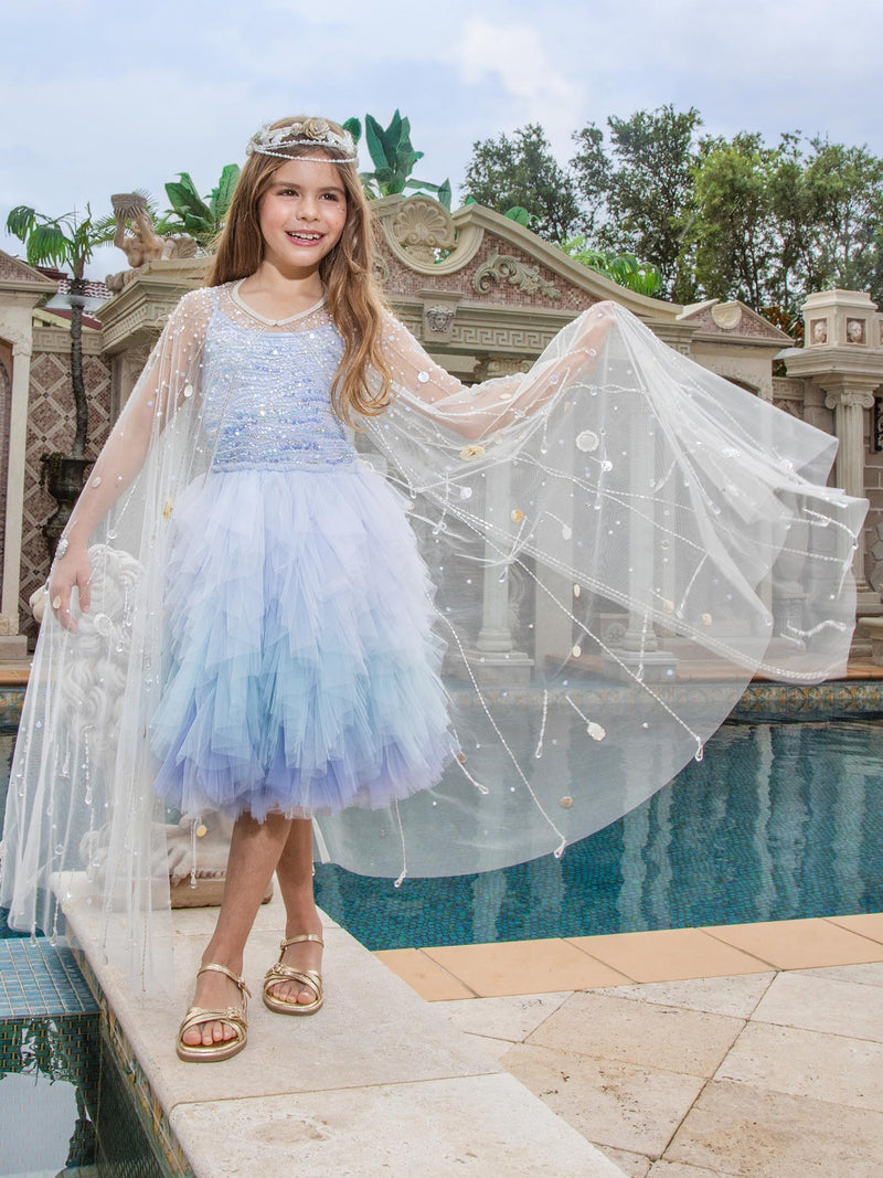 blue dress for baby girl Sky Blue Tulle Dress with Satin Trim and Diamantes main image 1