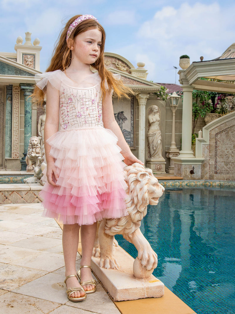 Tutu du Monde-Girls Coral Embellished Tutu Dress