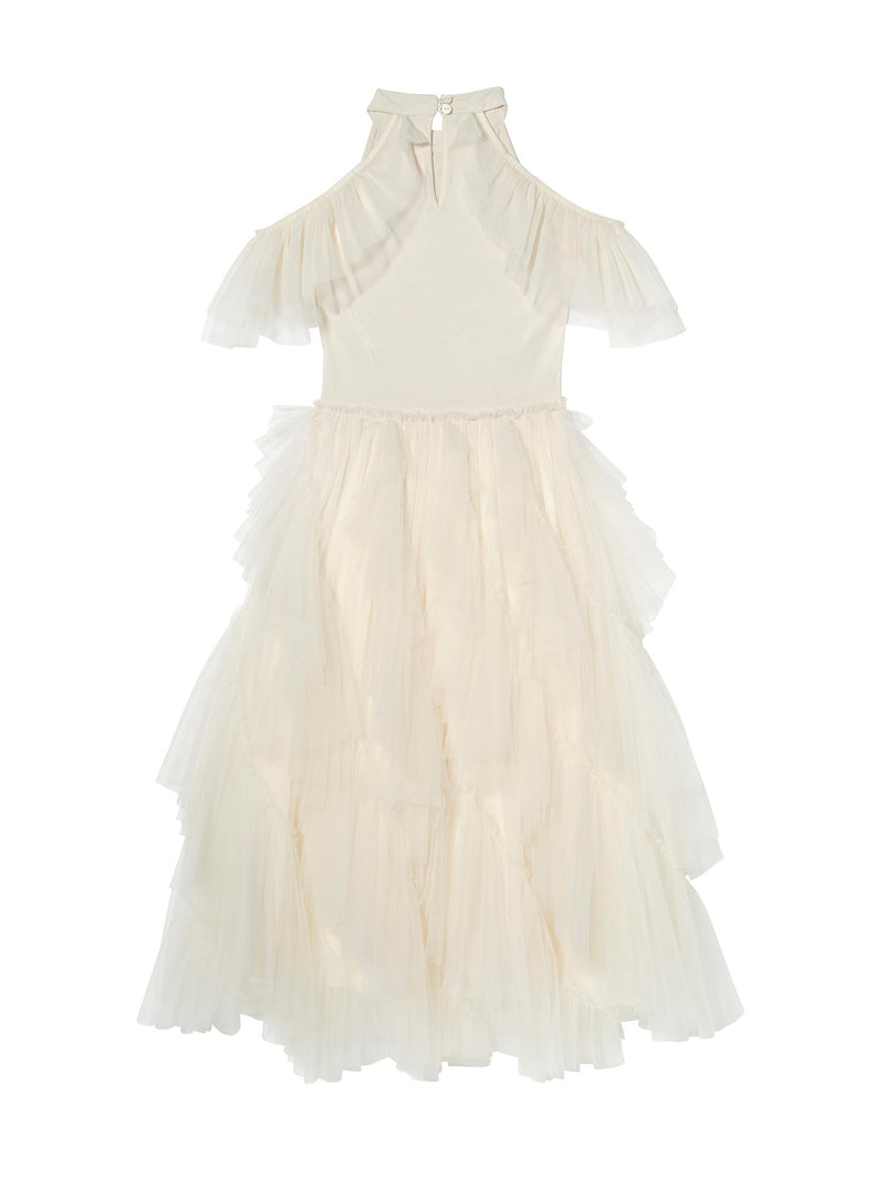 white long sleeve tutu dress Tutu du Monde Girls Beaded Tulle Dress With Waterfall Ruffles Girls Kids 6-7 year Ivory Cotton By Childrensalon