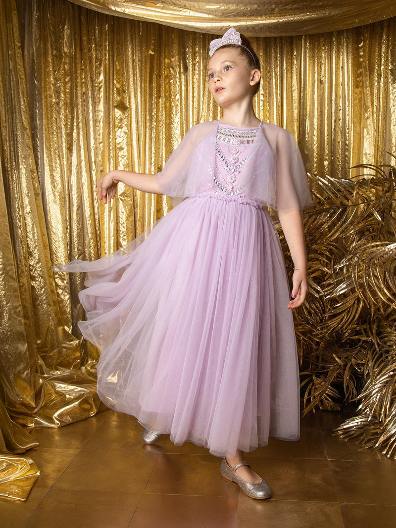 Tutu Du Monde Girls Lilac Tulle Jewelled Maxi Dress Girls Kids 6-7 year Purple Cotton By Childrensalon