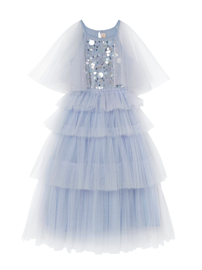Flutter Cape Long Blue Tutu Dress