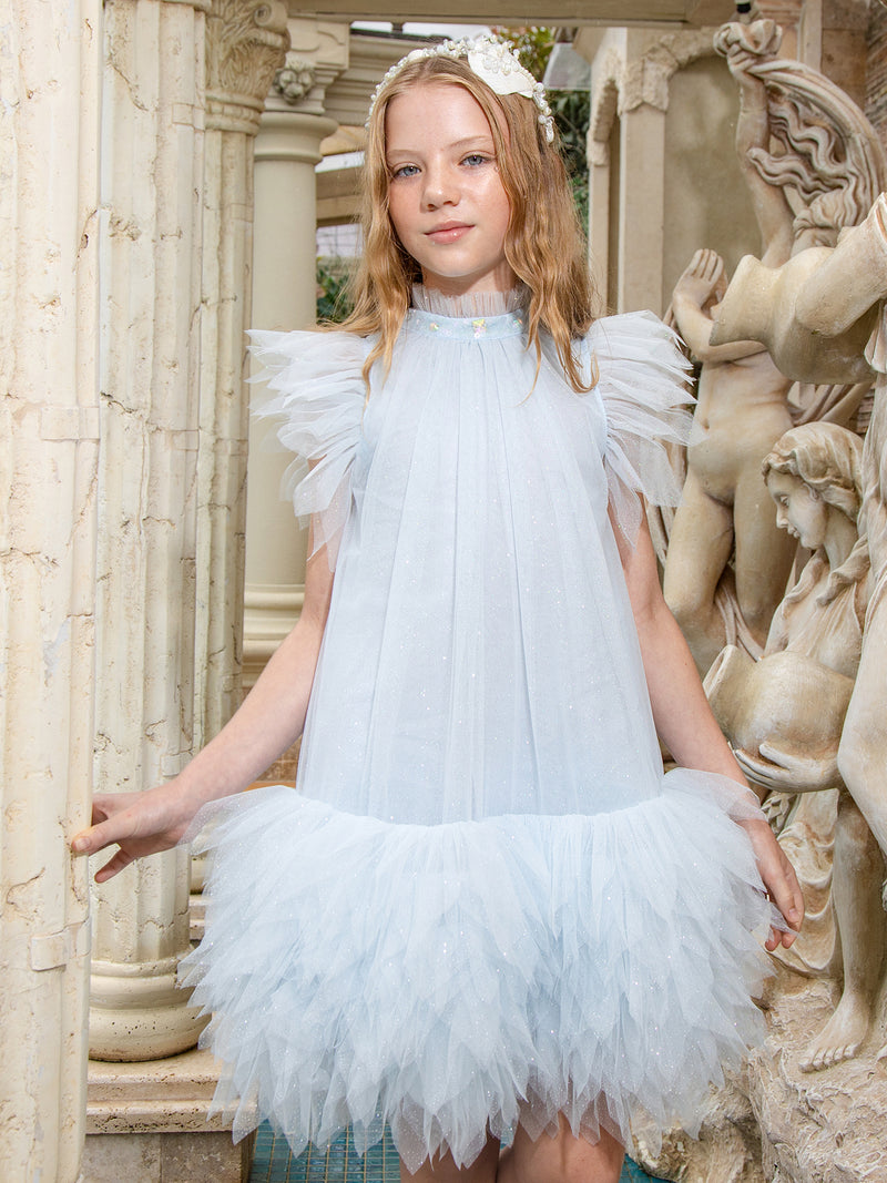 Tutu du Monde-Girls Blue Embellished Tulle Dress