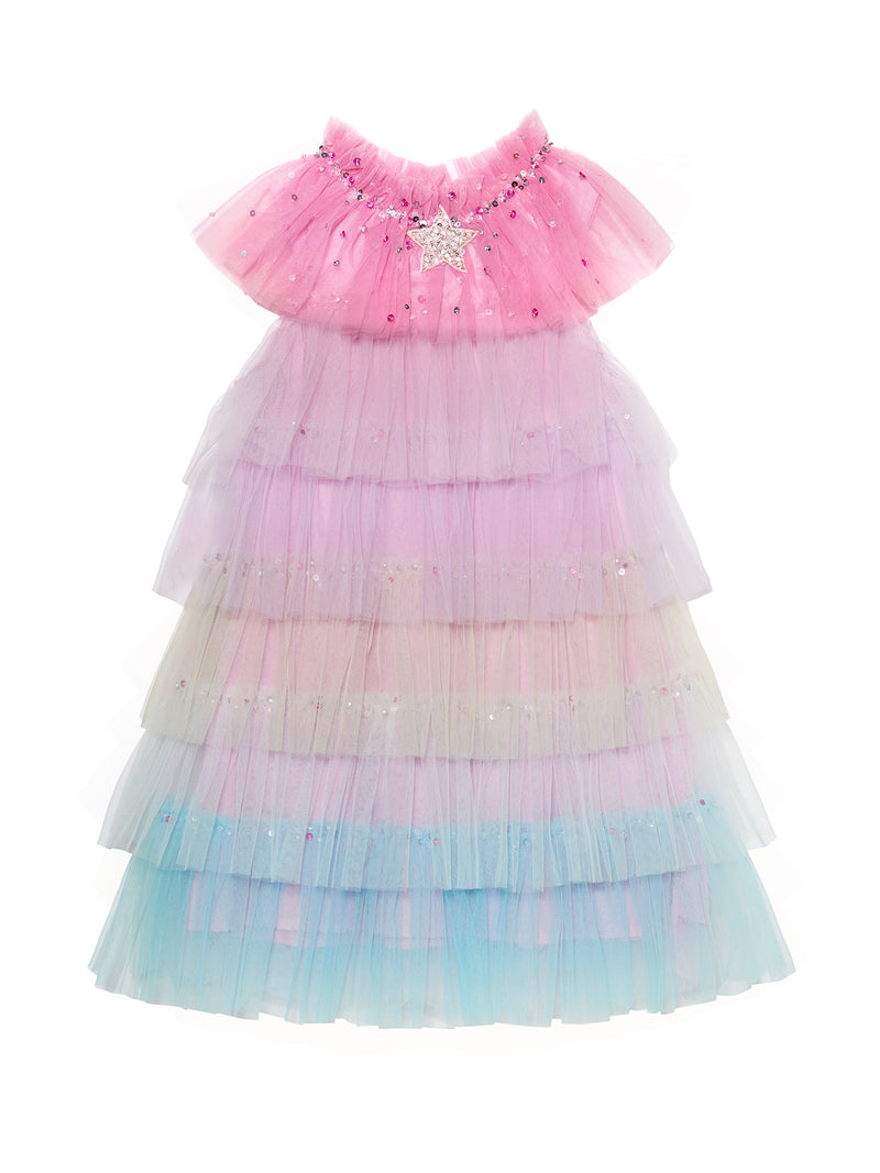 Tutu du Monde Girls Layered Rainbow Tulle Dress Girls Kids 6-7 year Pink Cotton By Childrensalon