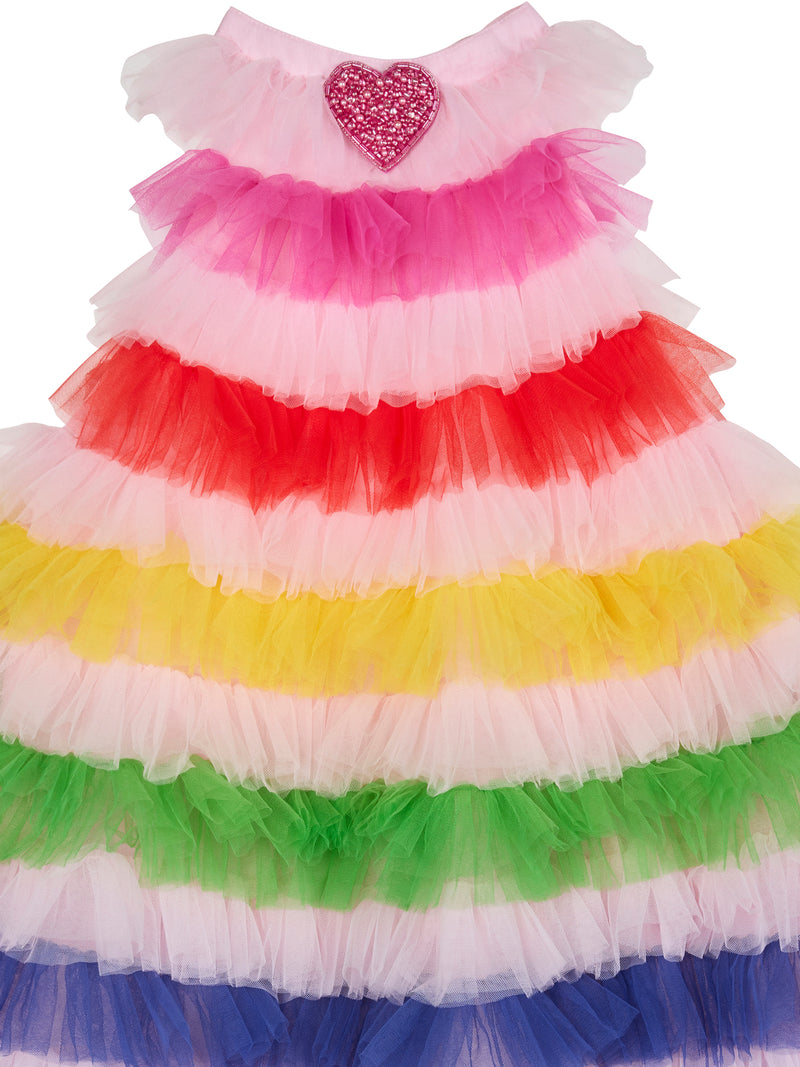 thumbnail image 2 of Girls Sequin Rainbow Star Tulle Dress - Sparkly Birthday Party Dress With Ruffle Sleeves, Toddler To Kids 2 of 14