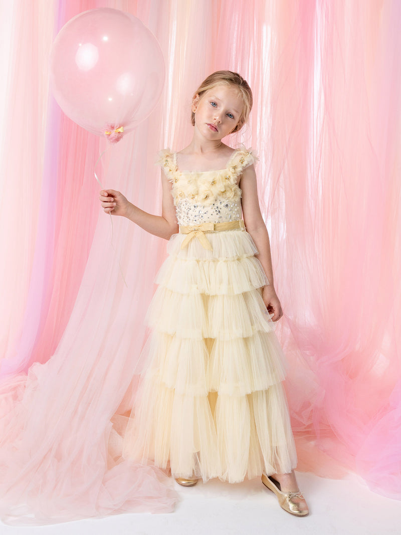 Amira Yellow Tutu Dress - Girls Long Dress | Tutu du Monde Daffodil / 4-5 Years / Shell: (Knitted Fabric 100% Cotton, Net Fabric 100% Nylon) Lining: ( Amira Yellow Tutu Dress - Girls Long Dress | Tutu du Monde Daffodil / 4-5 Years / Shell: (Knitted Fabric 100% Cotton, Net Fabric 100% Nylon) Lining: (