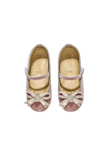 Pearl Bow Embellished Metallic Ballerinas