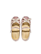 Pearl Bow Embellished Metallic Ballerinas
