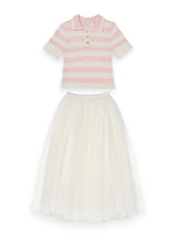 White Classic Skirt Strawberry Sorbet Two Piece Set | Value $215