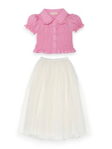 White Classic Skirt & Pink Brigitte Blouse Two Piece Set | Value $230