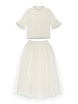 White Classic Skirt & Elyseé Top Two Piece Set | Value $215