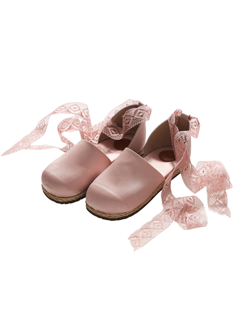 BabyWalker Vintage Ribbon Lace Up Sandal Pink