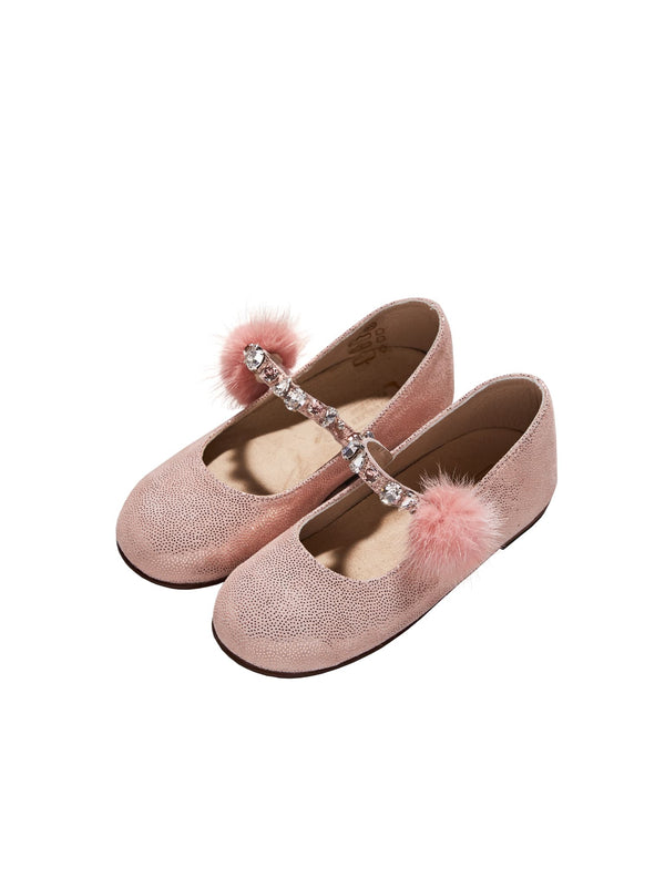 Single Strap Swarovski Crystal Fur Embellished Ballerinas