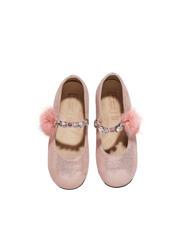 Single Strap Swarovski Crystal Fur Embellished Ballerinas